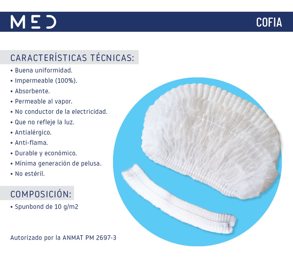 Cofias Descartables Sp 10gr  Anmat Promo Pack Blanco Plisada